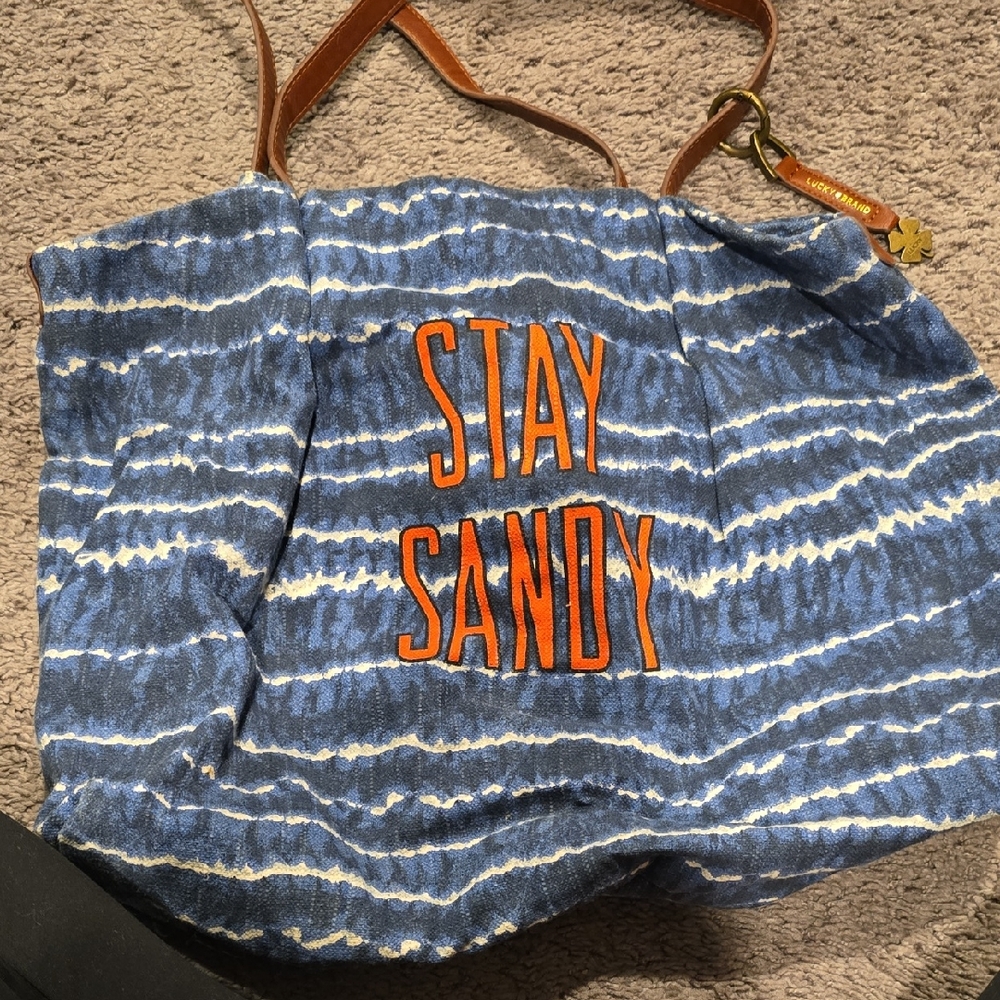 Lucky Brand Beach Tote Bag with Orange 'Stay Sandy' Print